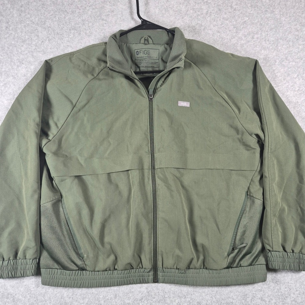 Figs Technical Collection Scrub Jacket Womens L Olive Green Full Zip Mesh Pocket